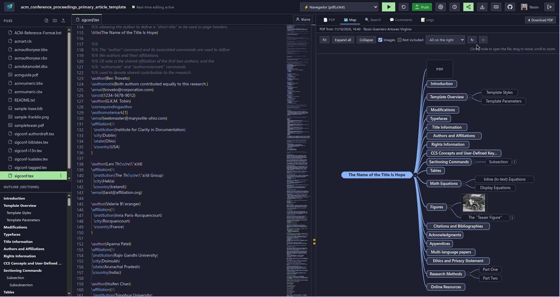 NeoLeaf Map tab: the paper in the center, with sections and figures as branches